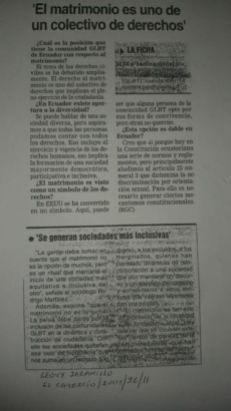 Geovanni Jaramillo Sobre el Matrimonio Homosexual o del mismo sexo en Ecuador en el año 2001 Diario El Comercio